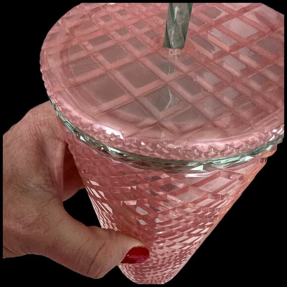 STARBUCKS Pearl Peach Jeweled Diamond Venti Cold Cup Tumbler 24 oz - Picture 7 of 10